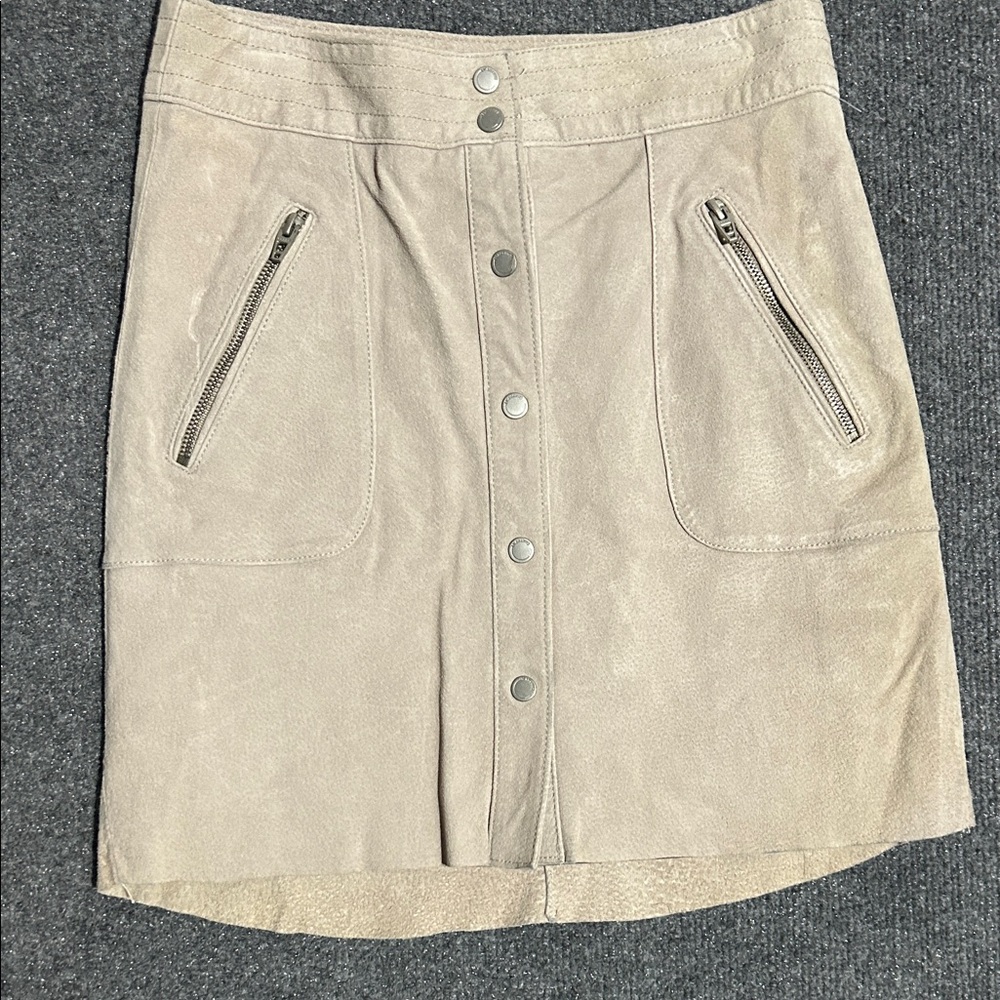 Blank NYC Beige Suede Button-Front Mini Skirt
